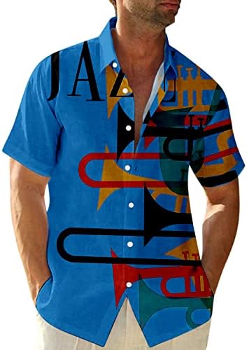 XXBR Мъжки Ежедневни Ризи с копчета и Къс ръкав, Летни Плажни Ризи Обикновена засаждане, Ретро Топ с Гавайским яка и Принтом В стил Джаз Музика