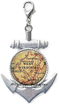 AllMapsupplier Модерен Котва с цип, карта на Западна Вирджиния, Закопчалка-кука на картата на Западна Вирджиния,