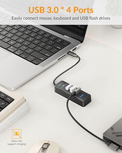 USB C Hub, iDsonix 4-Портов USB C Хъб 3.0 за лаптоп, Преносим пътен USB Хъб 3.0 с led индикатор за MacBook, Mac Pro/Mini, iMac, Linux, Windows, Mac OS, LinuxFlash Drive, твърд диск