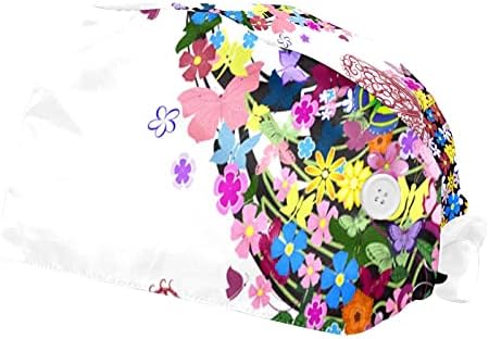 Розова Рокля-Пеперуда С Цветя Модел, Работна Шапка С Копчета И Тренировъчната Лента, Регулируем Шапка С Завязками Отзад
