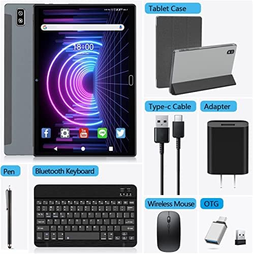Таблет Android 11.0 10 инча, Tablet PC, 2 в 1, 4 GB RAM, 64 GB ROM, 256 GB с възможност за разширяване, Wi-Fi, Восьмиядерный процесор, Сертифициран Google Таблет с Клавиатура, 13-Мегапикселова Каме?