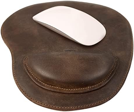 Подложка за мишка с овална форма в селски стил LeatherTex с Противоскользящим здрав шев Ръчна изработка от естествена кожа - Аксесоар за вашия компютър, лаптоп и Mac, офис