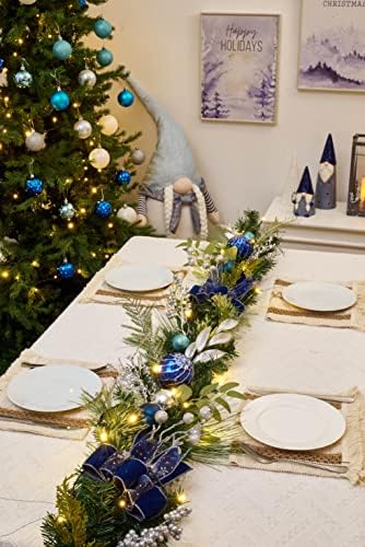 Комплект коледна украса Severin Madelyn Winter Woderland (2 броя) | 16-каратные 80-мм Топки с Коледните Орнаменти + 24-инчов Сребристо-Синята Коледен венец