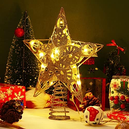Коледна Звезда за Украса за Елха Коледна Звезда Блестящ Коледа Topper Коледно Дърво Topper Пластмасов Рефлектор Звезда Върхът на Дървото Осветени Украса за Коледната Ел