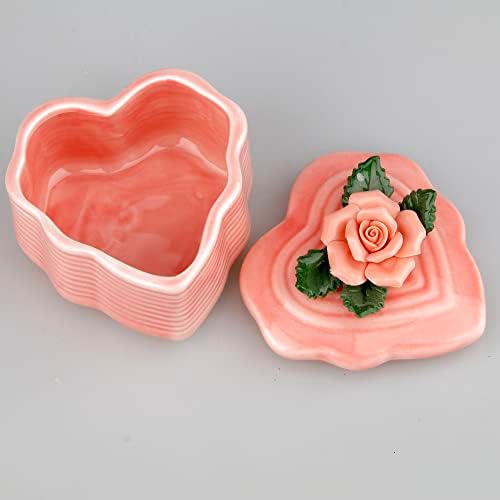 SEVENBEES Керамична Кутия във формата на Сърце с Цифри и Статуэтками от Розови Рози, Кутия шоколадови Бонбони