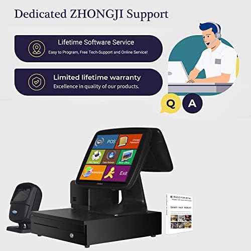 Касов апарат с чувствителен на допир система за продажби ZHONGJI, касов апарат със софтуер, термопринтер, касов кутия, скенер