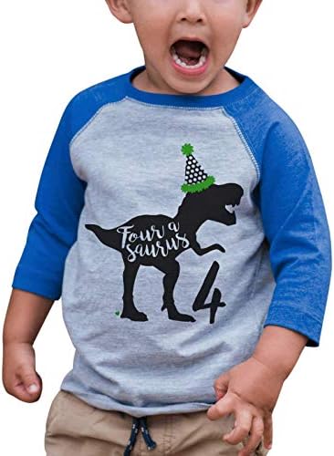 7 смърч 9 Облекла За Деца От 4 Рождението на Динозавър Четири Динозавър Тениска