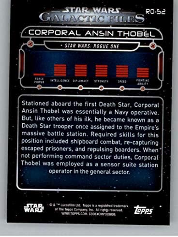 2018 Topps Star Wars Galactic Files Синьо #RO-52 Ефрейтор Ансин Тобел Официалната Неспортивная Търговска картичка в NM или по-добро състояние