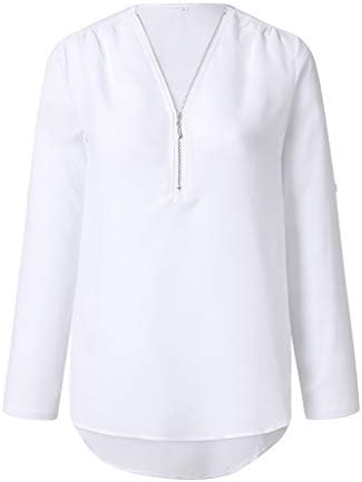 Блузи за жени, Мода, Ризи, Пуловери с цип с V-образно деколте, Дамски Тениски с Дълги Ръкави и Копчета, Свободна Ежедневни Шифоновая Тениска