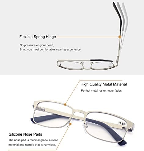 Zienstar Мъжки слънчеви Очила за четене 4 Опаковки Ридеров за мъже Comfort Reader Правоъгълни Метални Очила от Неръждаема