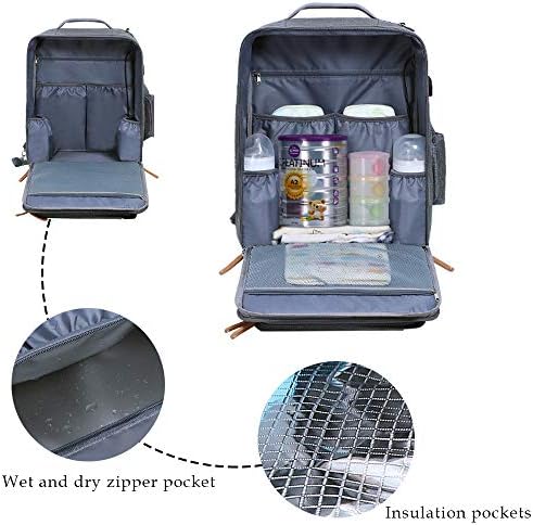Раница за детски памперси - Водоустойчива чанта за пелени с голям капацитет, с Изолирани джобове и 14-инчови отделения за лаптоп,