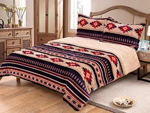 Флисовое одеяло Linen Mart Southwest Aztec Sherpa Borrego от вълна Borrego - Комплект от 3 теми (тъмно бежово)