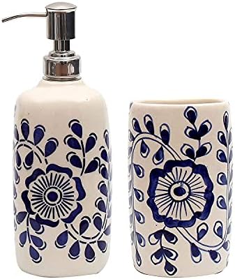 Newgen Ceramics -Керамични Опаковка течен сапун / Керамични Аксесоар за баня за Домашния офис, Магазини Опаковка течност за измиване на ръцете за баня (набор от 02)