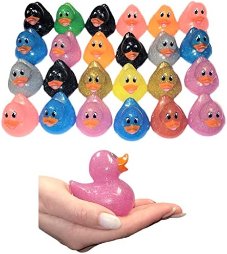 Разноцветни Блестящи гумени уточки (2,5 инча) Разнообразни Неоновите Цветни уточек Ducky Duck (50)