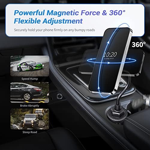 OTAO е Съвместима с вашия автомобил зарядно устройство Magsafe, Подстаканником за телефон в кола [регулируема гъша шия], магнитен