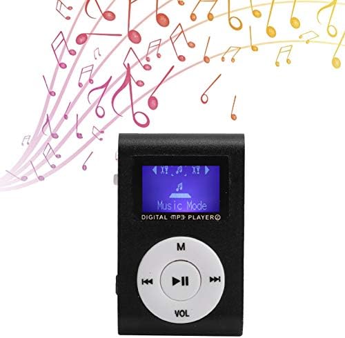 MP3‑плейър с лицето панел, Преносим Мини-Музикален плеър с LCD екран на гърба, MP3 плейър за разходка и джогинг, със слушалки (черен)