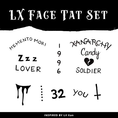 Комплект татуировки Inkdaze Lil Xan за лице - Временни татуировки - Безопасно за кожата на татуировка - Аксесоари за
