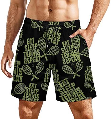 Мъжки Бански Eat Sleep Tennis Repeat с Компрессионной подплата 2 в 1, бързо съхнещи Плажни къси панталони с джобове