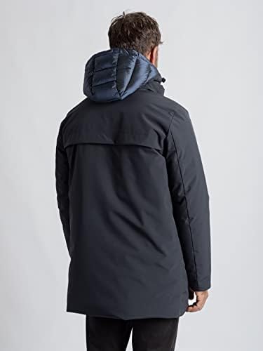 QYIQU Jackets for Men - Мъжко Зимно палто с качулка дантела прозорци с заплатками (Цвят: тъмно синьо Размер: Голям)
