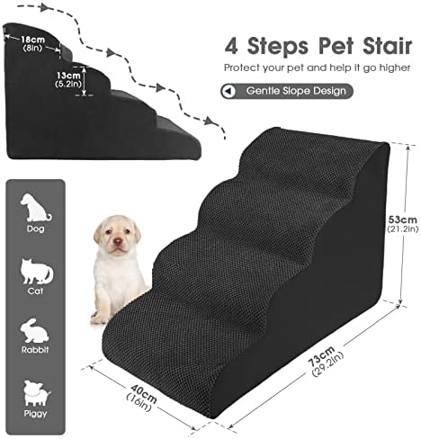 Стълбище/Рампа за домашни любимци ZNM, 4 Нива на стълби за кучета от пяна с висока плътност, Много Широка, Дълбока