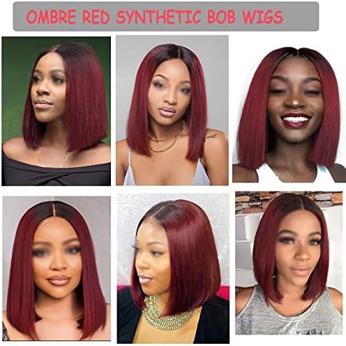 BBSJ, червени синтетични директни перуки за жени със средна част на косата
