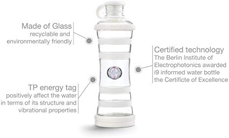 i9Bottle White - Структурирана вода, Стъклена бутилка за вода, Премахва стрес, Хидратира, Повишава физическа