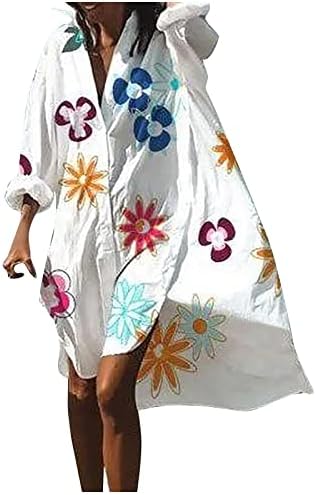 ADHOWBEW Дамски Рокли-ризи с Цветен Модел на Размера на Плюс, Летни Модни Плажни Хавайски Пелерини с Дълъг Ръкав