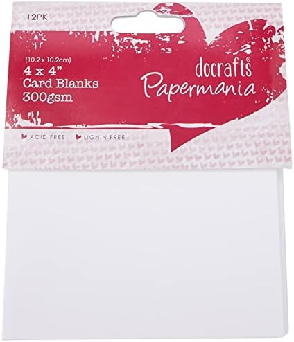 Papermania 4 x 4-инчов Бланки и пликове за карти 300 GSM, опаковка по 12 броя, бял