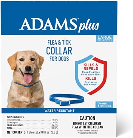 Нашийник от бълхи и кърлежи Adams Плюс за кучета, защита на 7 месеца, Регулируем нашийник Подходящ За големи