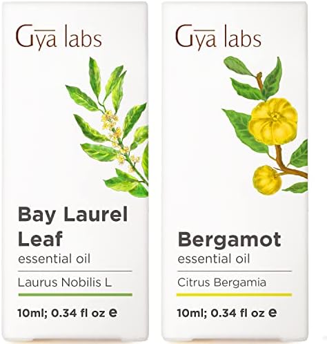 Набор от етерични масла дафинов лист за коса и Бергамот за растежа на косата - Чисти Етерични масла за Терапевтични клас - 2x0,34 течни унции - Gya Labs