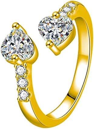 2023 Нови Бижута Двойно Сърце с Пълна диамантен пръстен, Отворен Пръстен, Циркон, Трупно Пръстен в Европа и Америка, Еластични Пръстени за Жени в бижутерията (A, Един р?