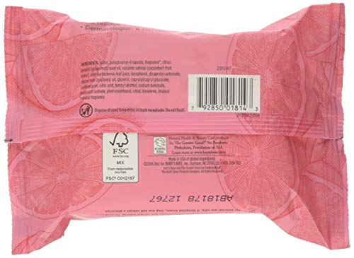 Почистване кърпички бърт Bees за лице, Розов Грейпфрут 30 г (опаковка от 2 броя)