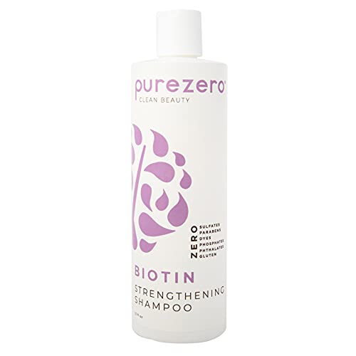 Стягащ шампоан Purezero Biotin - 12 течни унции - Придава обем, прави косата по-гъста и буйна - Без сулфати, парабени, оцветители, глутен - Веган и без насилие