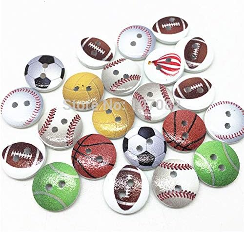 Xucus 100шт 15 мм Спорт Футбол Баскетбол Бейзбол Боядисани Дървени Копчета Шиене С 2 Дупки за Направата на Картички за Scrapbooking