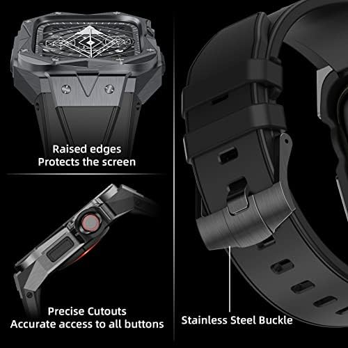 Метална каишка, съвместима с Apple Watch 45 мм, iWatch Серия 8/7, седалките са от неръждаема стомана, Мъжки, женски Здрави въжета, тежкотоварните Военни Защитна броня със спорт