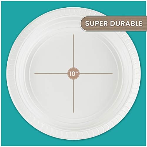 Кръгли пластмасови чинии Plasticpro, за микровълнова, за еднократна употреба, бели, Трапезария и посуда (200 чинии с диагонал 10 инча)