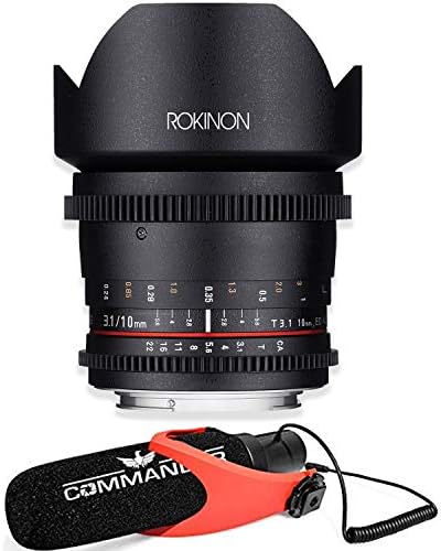 Кинообъектив Rokinon Cine DS 10 мм Т3.1 за Nikon (DS10M-N) с конденсаторным микрофон Commander Super Cardiod