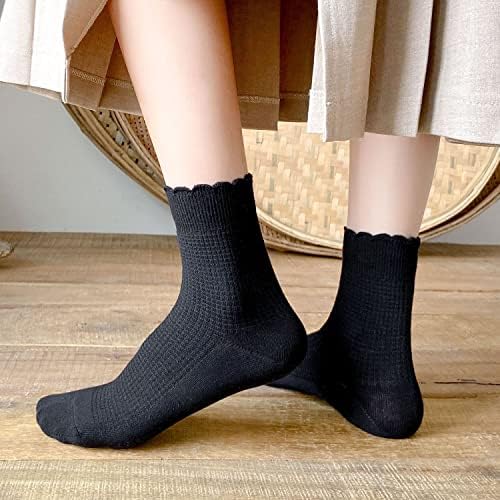 ZRYLIBYA/ Дамски Чорапи на Щиколотке Със Собствени Рюшами И Накъдрен, с Отворотами, С Назъбени Поинтелями, Обикновена
