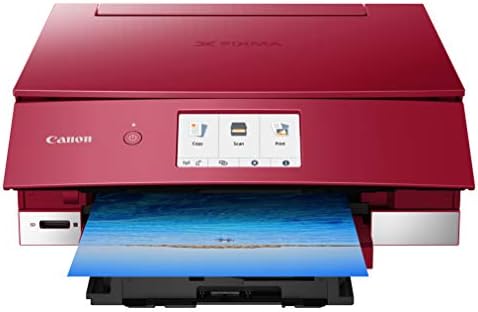 Canon TS8220 Безжична универсална фото принтер със скенер и Копировальным апарат, Мобилен печат, Червено, Работи с Алекса