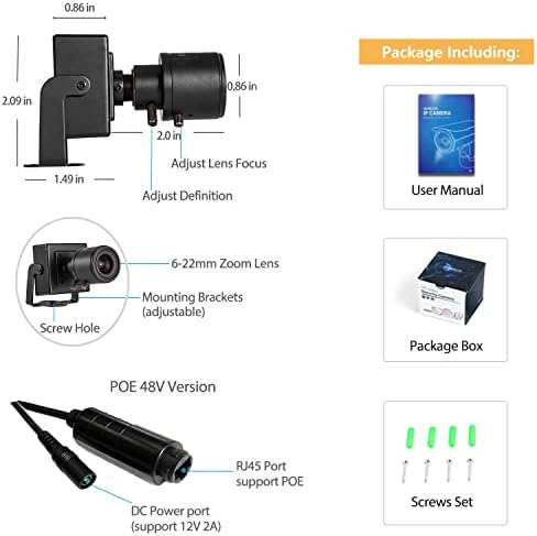 Мини IP камера REVODATA с 5-Мегапикселов POE-увеличение, HD-Камера за сигурност за помещения с 6-22 мм ръчен зуум,