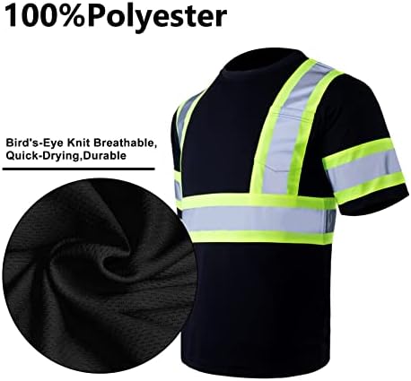VENDACE Мъжки Защитна тениска с висока видимост, клас 2 ANSI, Светоотражающая Работна Риза с Къс ръкав и Черен Дъното (Черен,