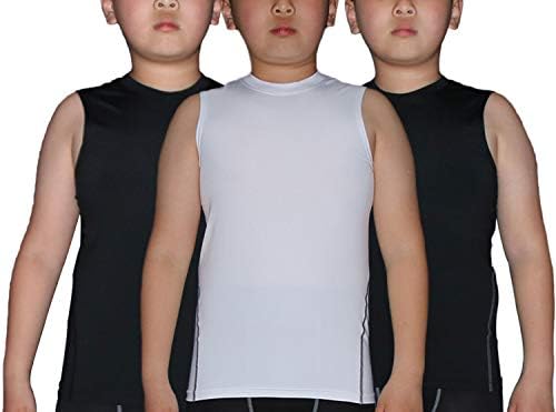 Компресиране Риза Без ръкави за момчета LANBAOSI, 3 опаковки, Футболна Тренировочная Детска Риза, Тениски