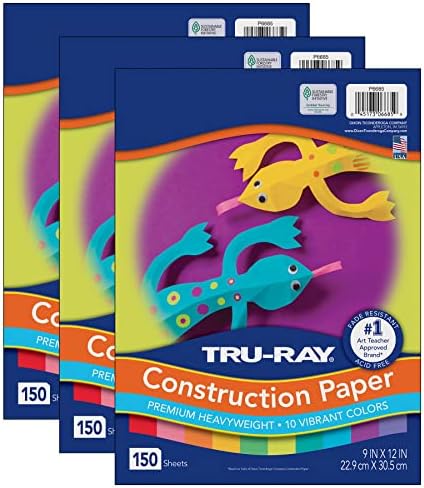 Плътна хартия Tru-Ray, 10 Ярки цветове, 9 x 12, 150 Листа В опаковка, 3 опаковки