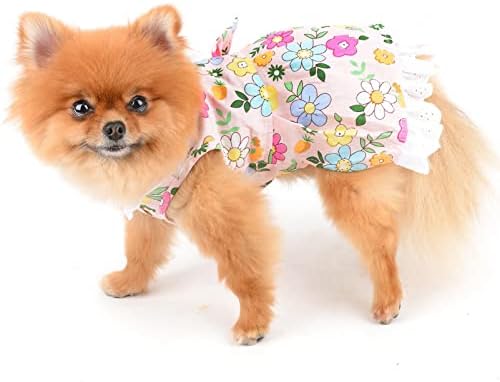 SMALLLEE_LUCKY_STORE/ Облекло за домашни любимци за момичета, Милото Дантелено Рокля с Цветен Модел за Кучета