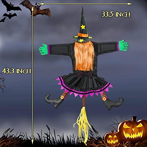 Врезающаяся Вещица в Дърво Украса за Хелоуин (височина 42,5 инча), Голяма Разбившаяся Вещица, Зашити с Венец от Приказните
