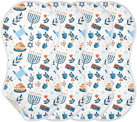 YYZZH Щастлива Ханука Еврейския Празник Муслиновые Салфетки От Оригване за Детето 4 Опаковки От Памук Детски