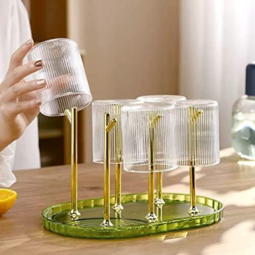Стойка за сушене на чаши DIFENLUN / стойка за изсушаване на бутилки на масата / Стойка за източване на 6 чаши / Органайзер за чаши с неплъзгащи чаша и дървена дръжка