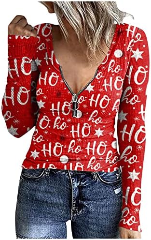 Жена Пуловер с открити рамене, Пуловер с цип С Принтом, Коледна Тениска с Дълъг Ръкав, Пролетната мода 2023