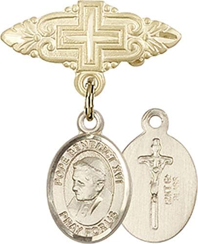 Детски икона Jewels Мания за талисман на Папа Бенедикт XVI и игла за бейджа с Кръст | Детски иконата със златен пълнеж