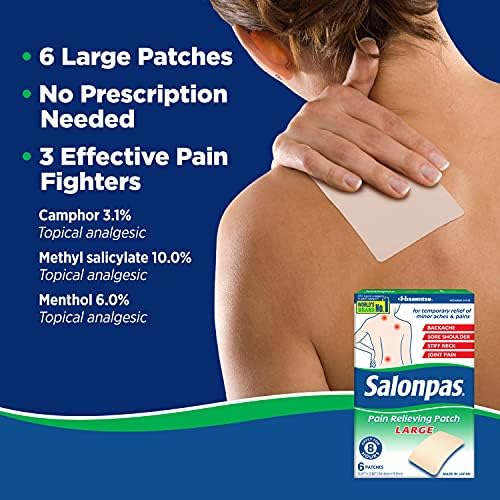 Помощ за облекчаване на болки Salonpas, ГОЛЯМА, с 6 точки, а за облекчаване на болки в гърба, шията, раменете, колената и мускулите,